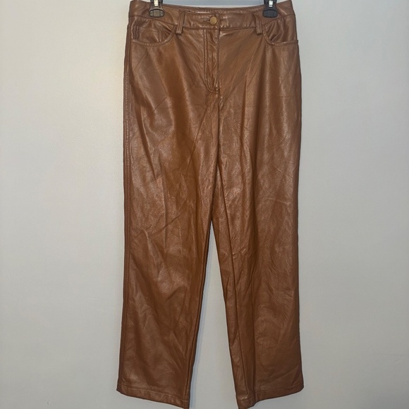 Maison d' Amelie Anthropologie Cognac Brown Vegan Leather Pants Size 8 - Picture 1 of 6